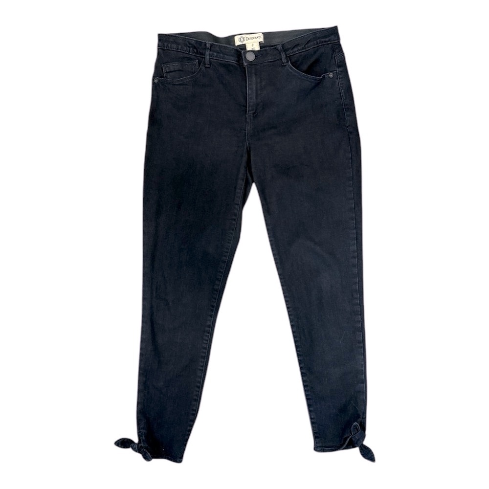 Democracy "Ab"Technology Crop Ankle Tie Black Jeans Womens Sz 8 Slimming Panels